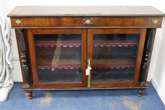 A Regency brass inset rosewood and mahogany dwarf bookcase, W.138cm